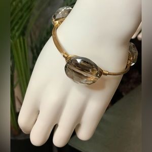 Bourbon and Bowties Faceted Clear Quartz And Gold Tone Wire Wrapped Bangle